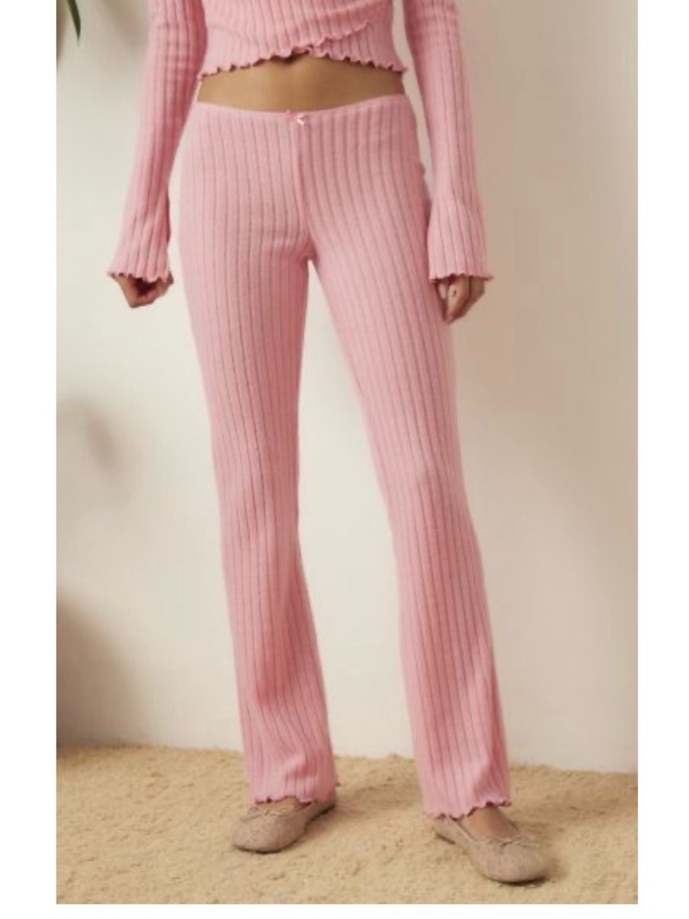 UO Out from Under Lilah Ribbed Wide-Leg Knit Pants - L